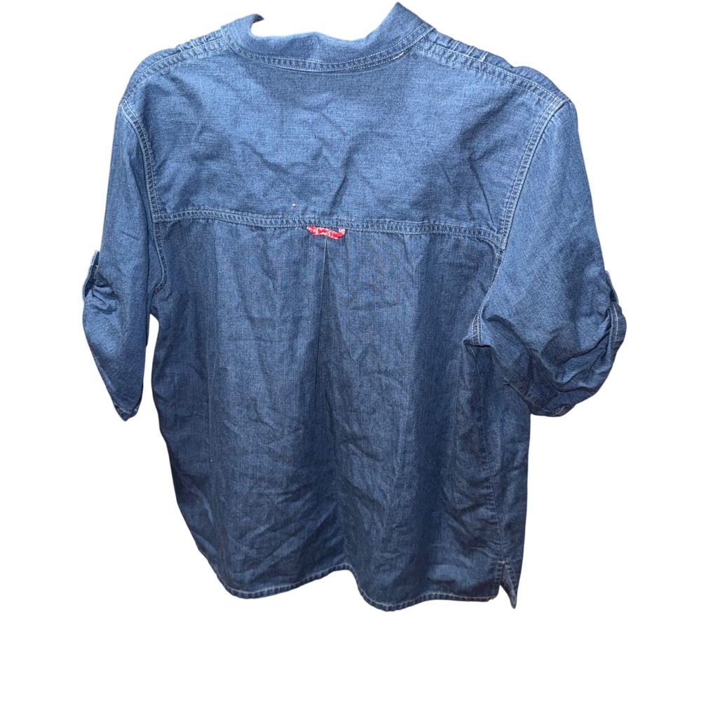 Vintage Koret City Blues Denim Shirt‎ Red Blue Floral Patchwork Accents Size L - Picture 3 of 3